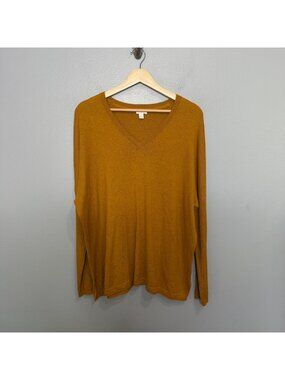 J. JILL relaxed cotton, silk, wool blend v neck sweater in gold size M